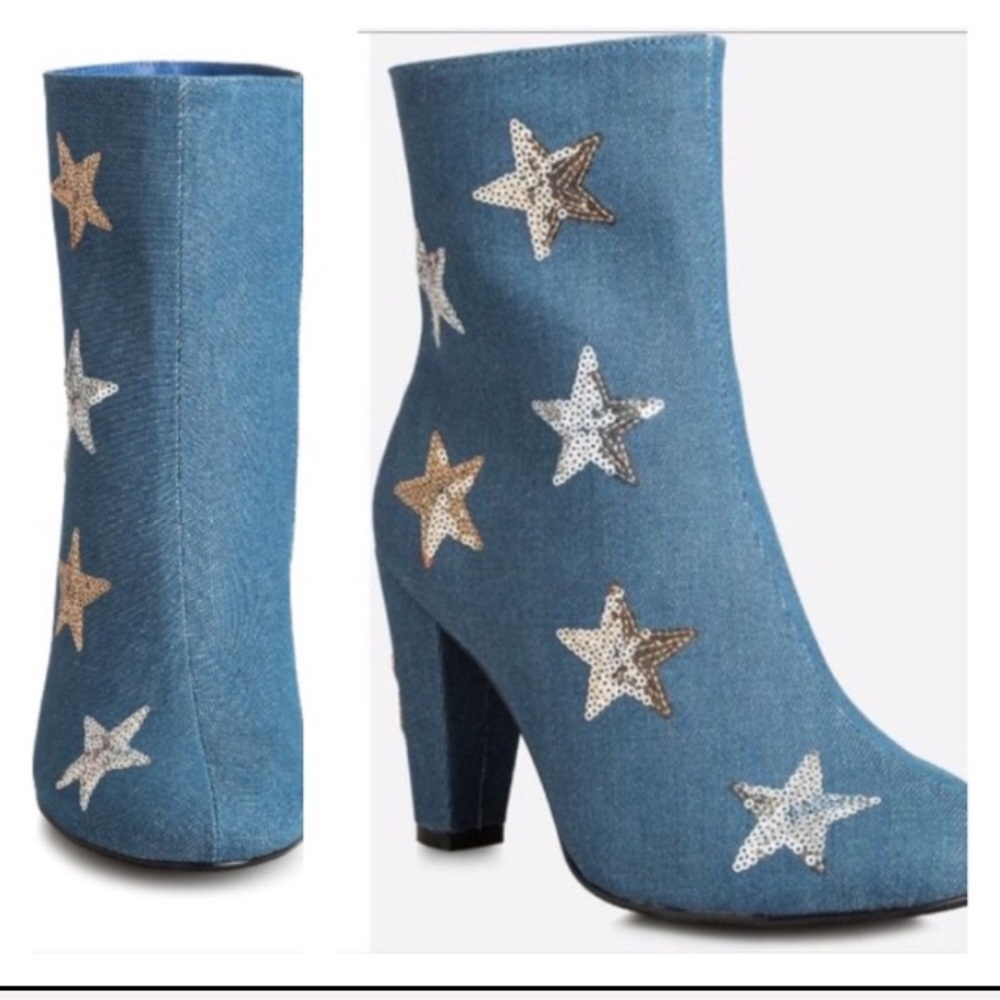 Denim wide width silver & gold star booties - Picture 3 of 5